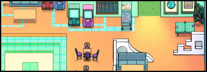 Room with an arcade, a pin pong table and a sofa
